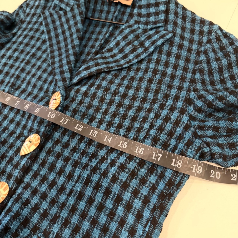 Romeo Gigli 100% Silk Gingham Blazer Blue Black Italian Designer Jacket 42 Small - Picture 13 of 15